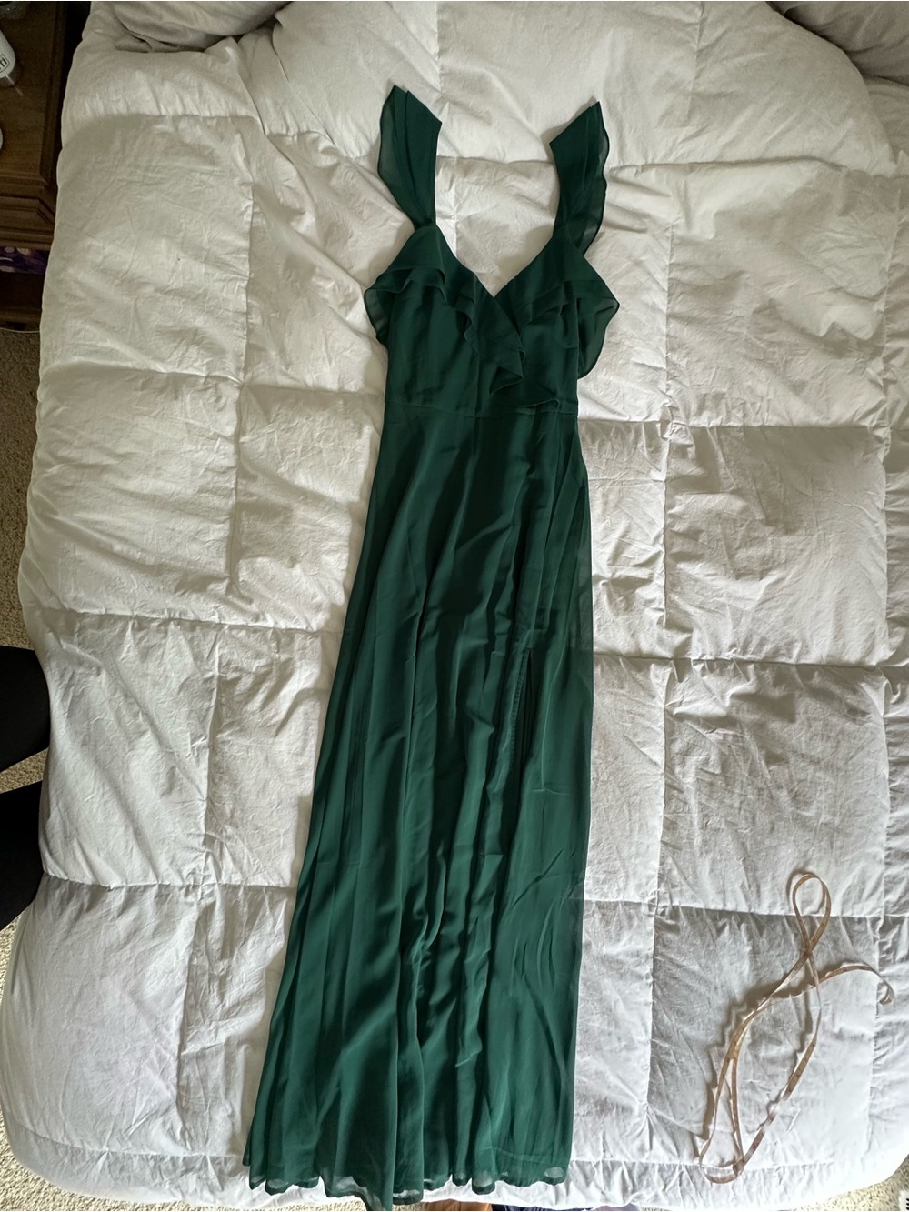 Lulu's Emerald Green Ruffle V-Neck Maxi Dress
